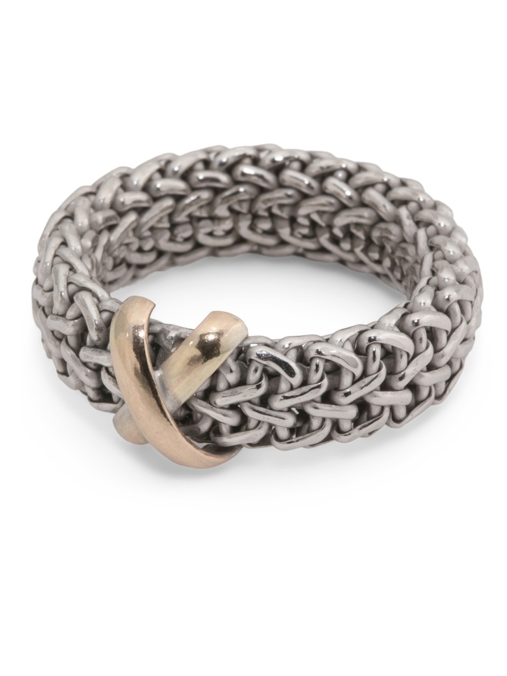 Sterling Silver & 14k Gold braided x ring